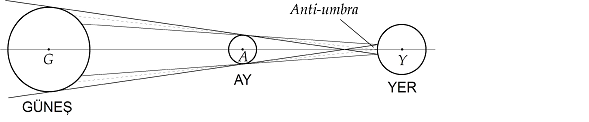 Şekil 4. (Sol üstte) Tutulma hattı, (Sağ üstte) Bir halkalı tutulmanın evreleri (Altta) Halkalı tutulma geometrisi