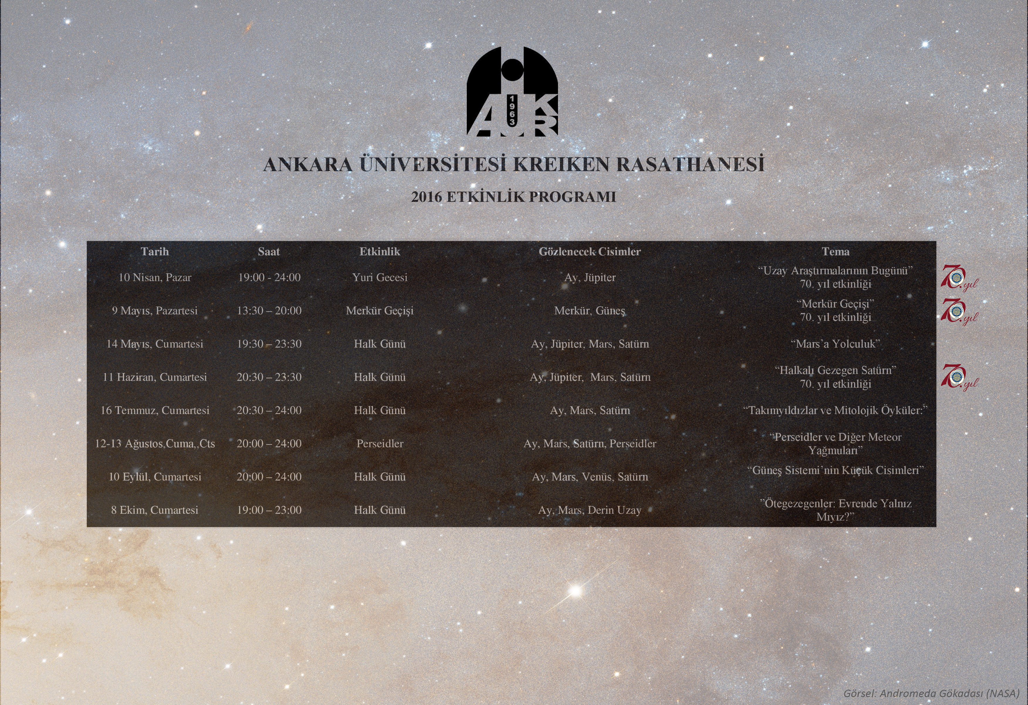 2016 yılı etkinlik programı